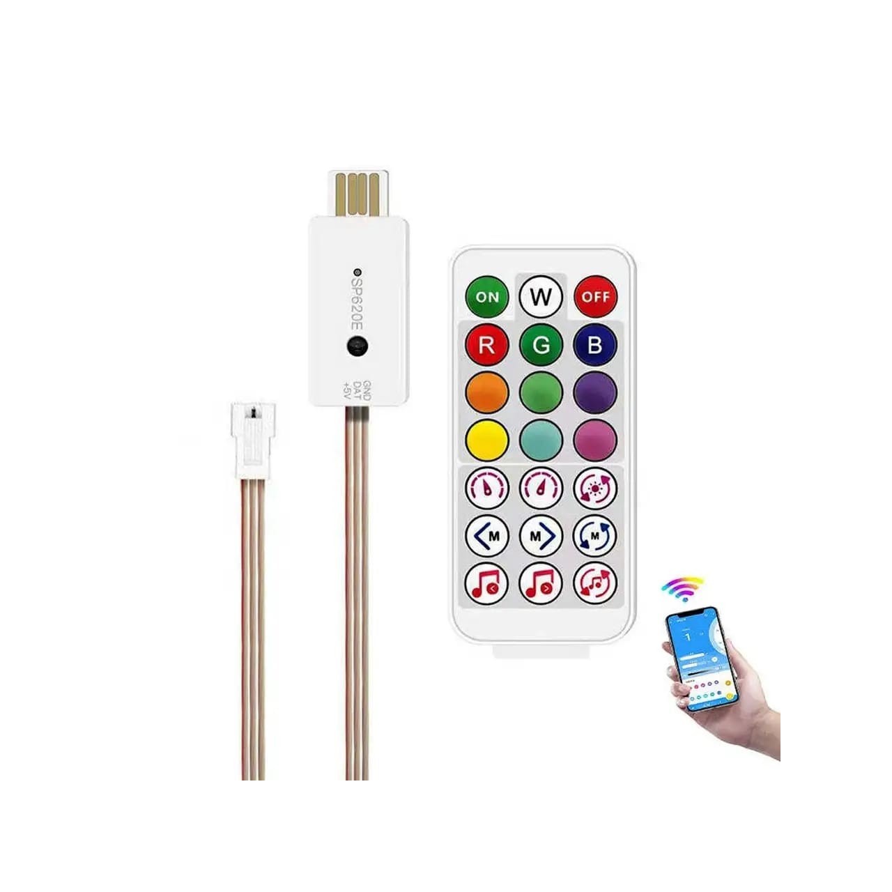 SP620E USB Bluetooth vezérlő WS2812/WS2812B címezhető LED-hez+ RF távirányító WS2812 RGB LED szalaghoz DC 5v