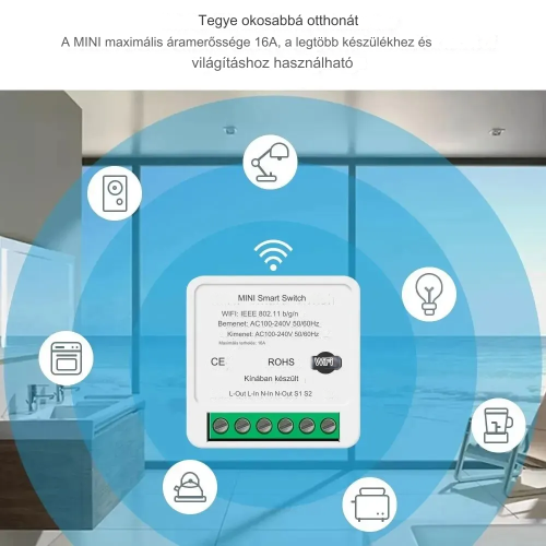 16A Wifi Smart Mini 2-utas kapcsoló modul, Alexa Google Home támogatás