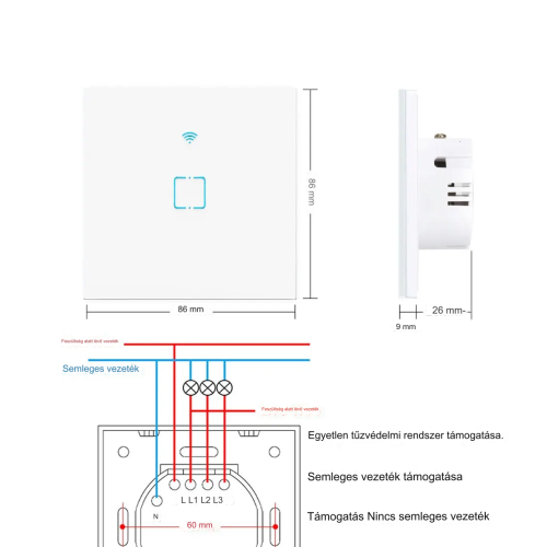 VOLLAI - FKT/FT Okos fali érintő kapcsoló, WiFi, RF, Bluetooth, RF Távirányító, Támogatja az Alexa, Google Home szolgáltatást.