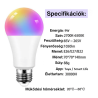 TUYA RGB + Meleg Fehér + Hideg Fehér, LED dimmelhető okos izzó, E27, 9W