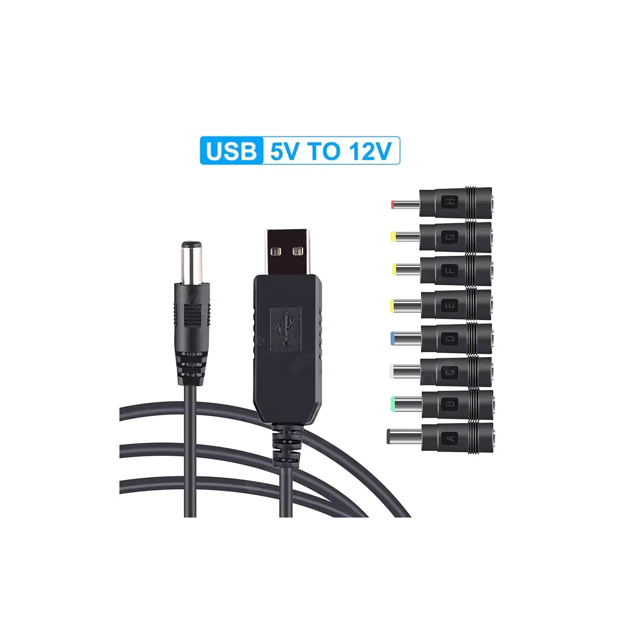 USB DC 5V–12V átalakító kábel + 8 csatlakozófej