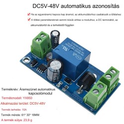 YX850 - Automatikus Feszültségkimaradás Érzékelő és Átkapcsoló Modul, 5-48V DC