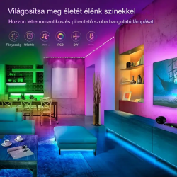 RGB LED szalag WIFI-s szett 5 méteres - APP vezérléssel, távirányítóval és zenei szinkronizációval